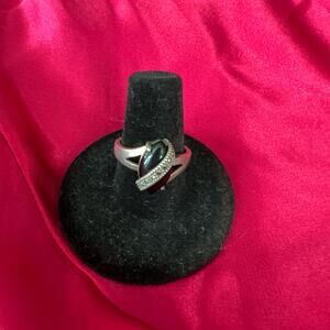 Black Onyx Color Sterling Silver Ring with a Marcasite Band Over Stone Size 7.5
